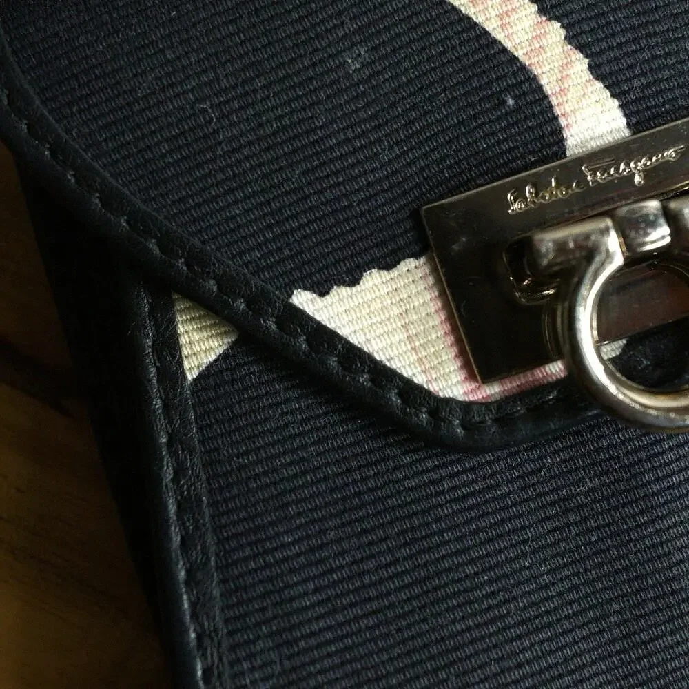 Authentic Salvatore Ferragamo Gancini Canvas Pouch